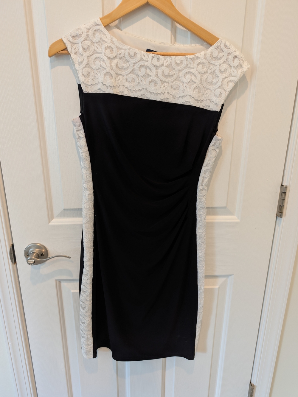 Chaps Black Dress with White Lace Insets
